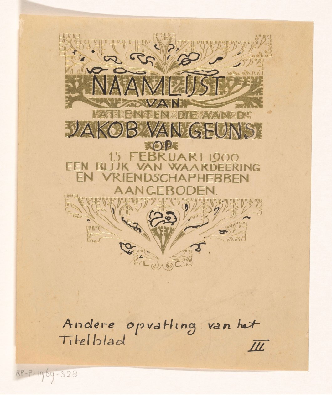 Huldeblijk an Jacob van Geuns door Carel Adolph Lion Cachet
