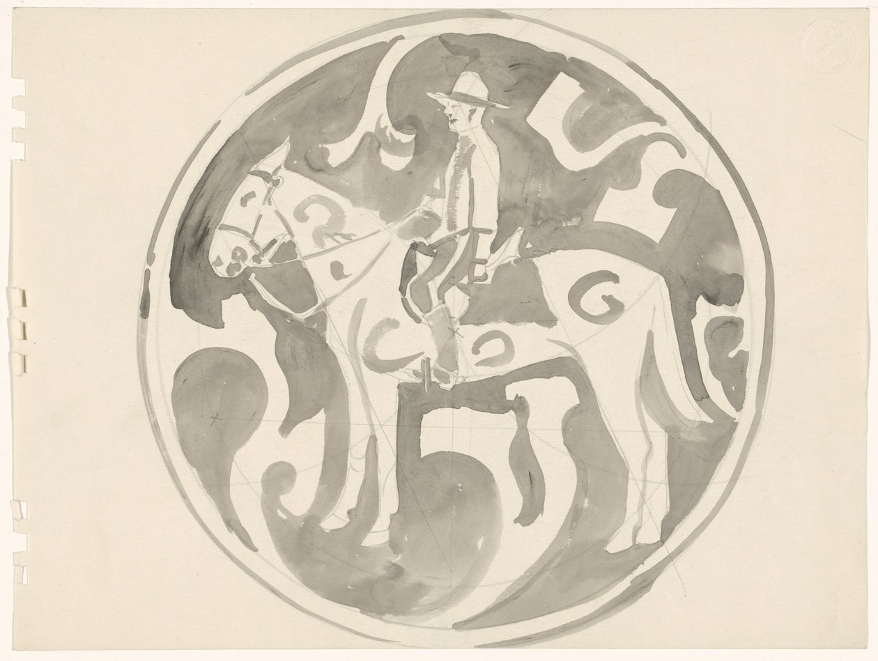 Ontwerp voor een bord met een Canadese mountie door Carel Adolph Lion Cachet