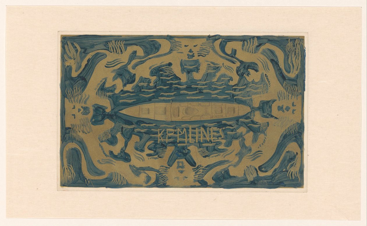 Ontwerp voor vignet van de Koninklijke Paketvaart Maatschappij, K.P.M. Lines door Carel Adolph Lion Cachet
