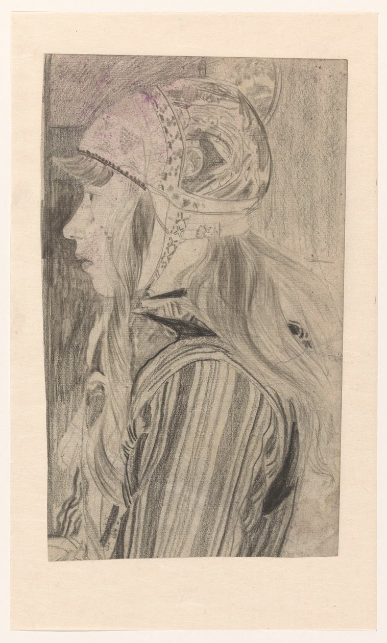 Portret van meisje in klederdracht van Marken door Carel Adolph Lion Cachet