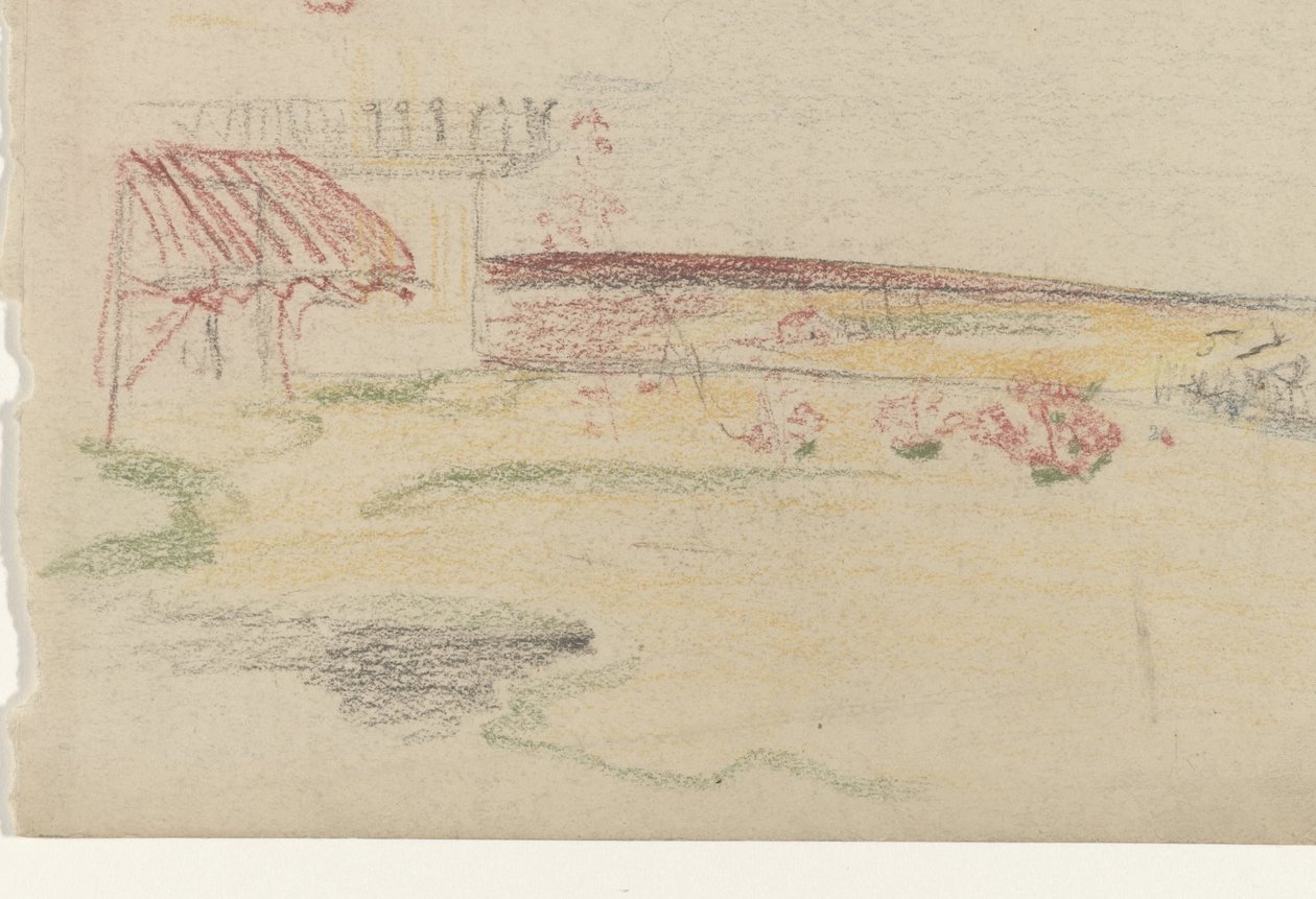 Tuin achter een huis met een luifel door Carel Adolph Lion Cachet