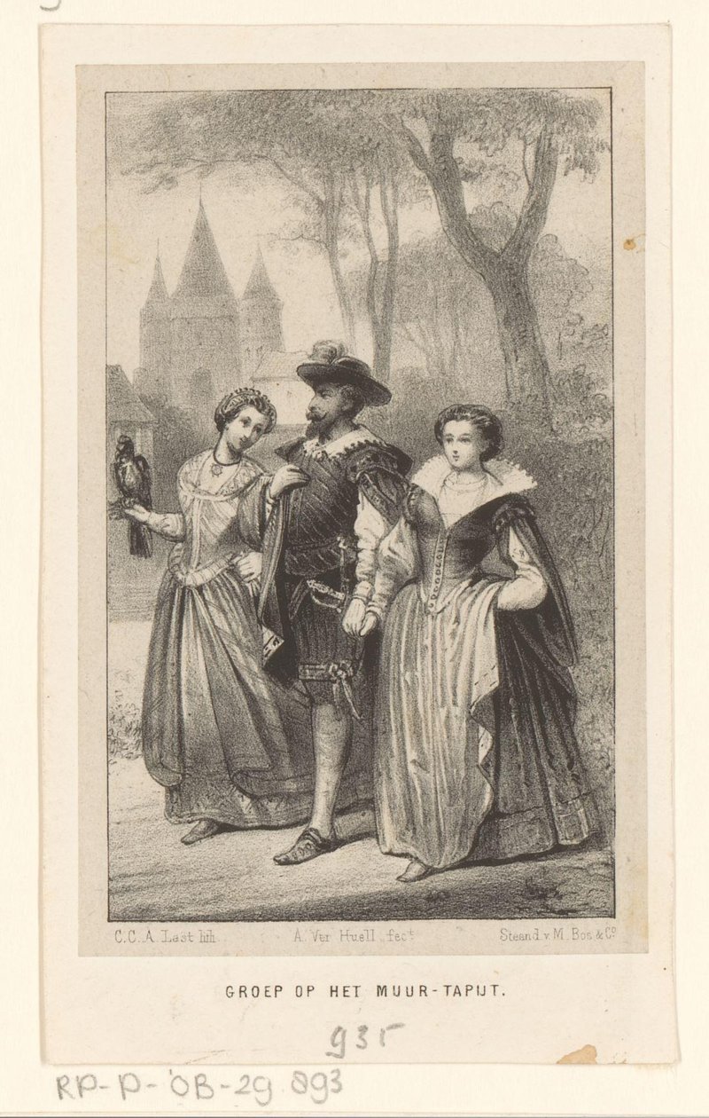 Man met twee vrouwen aan zijn arm door Carel Christiaan Antony Last