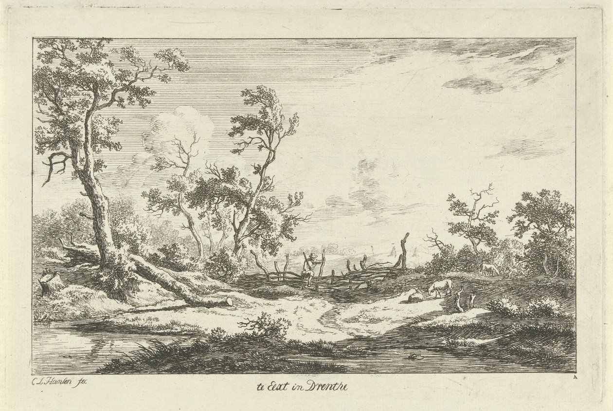 Jager in een landschap door Carel Lodewijk Hansen
