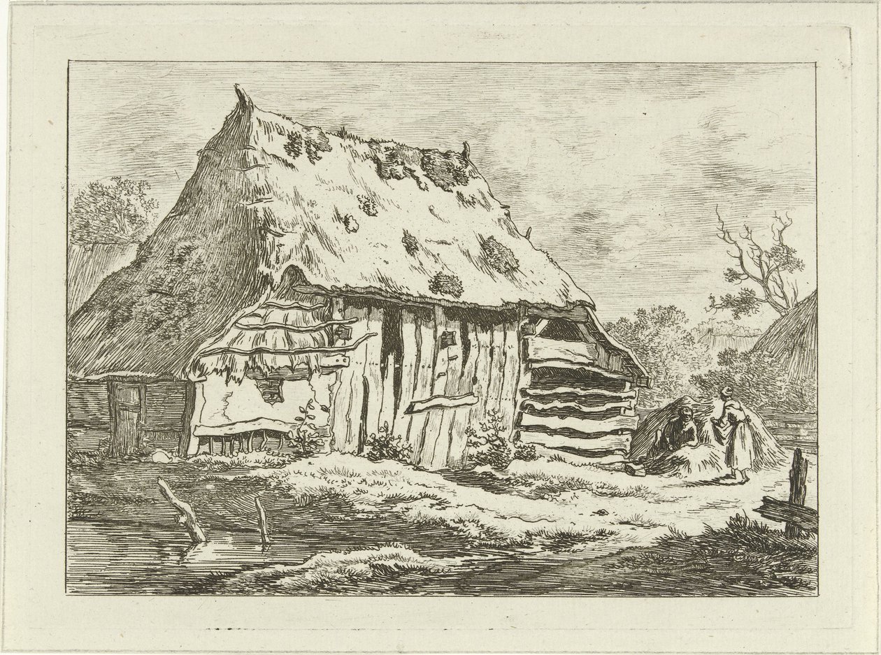 Paar bij een boerenschuur Landschappen (1-6) (serie) door Carel Lodewijk Hansen