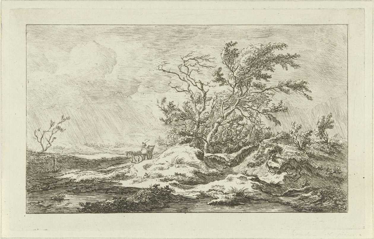 Paard met wagen in een landschap door Carel Lodewijk Hansen