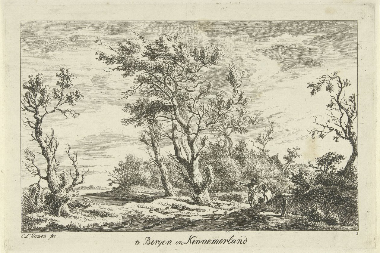 Reizigers in een landschap door Carel Lodewijk Hansen