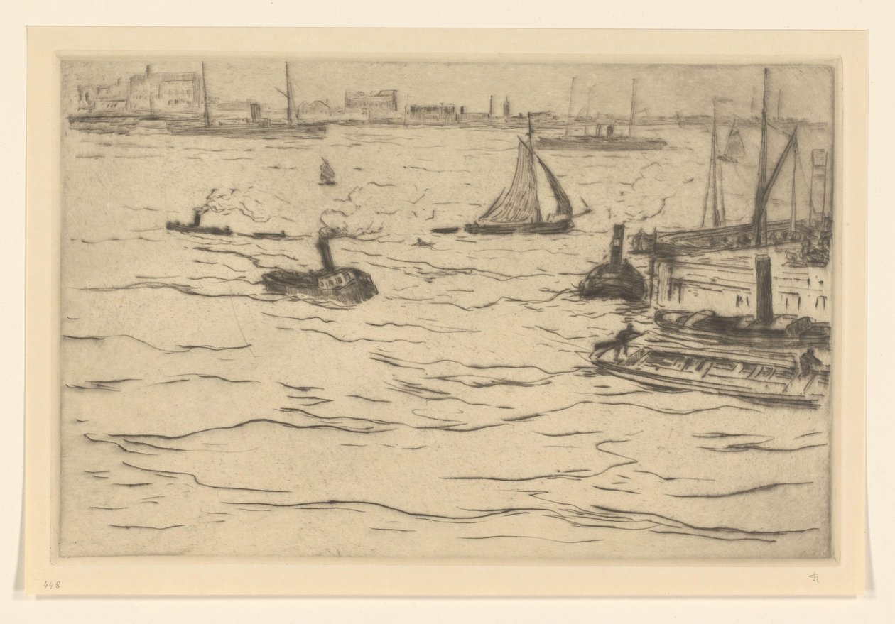 Gezicht op de Maas te Rotterdam door Carel Nicolaas Storm van 