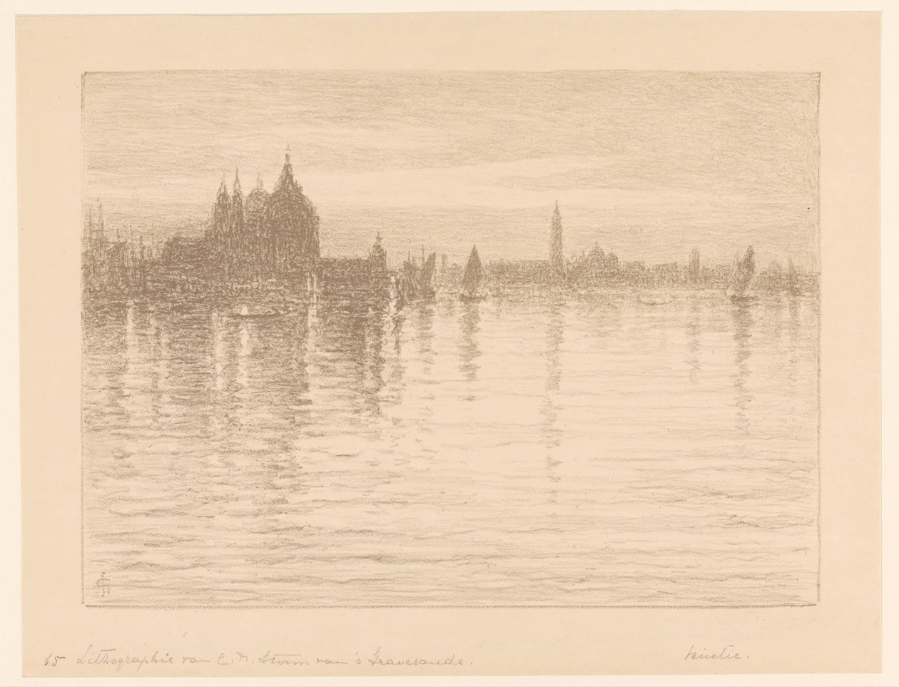 Gezicht op de Basiliek van Santa Maria della Salute vanaf het water door Carel Nicolaas Storm van 