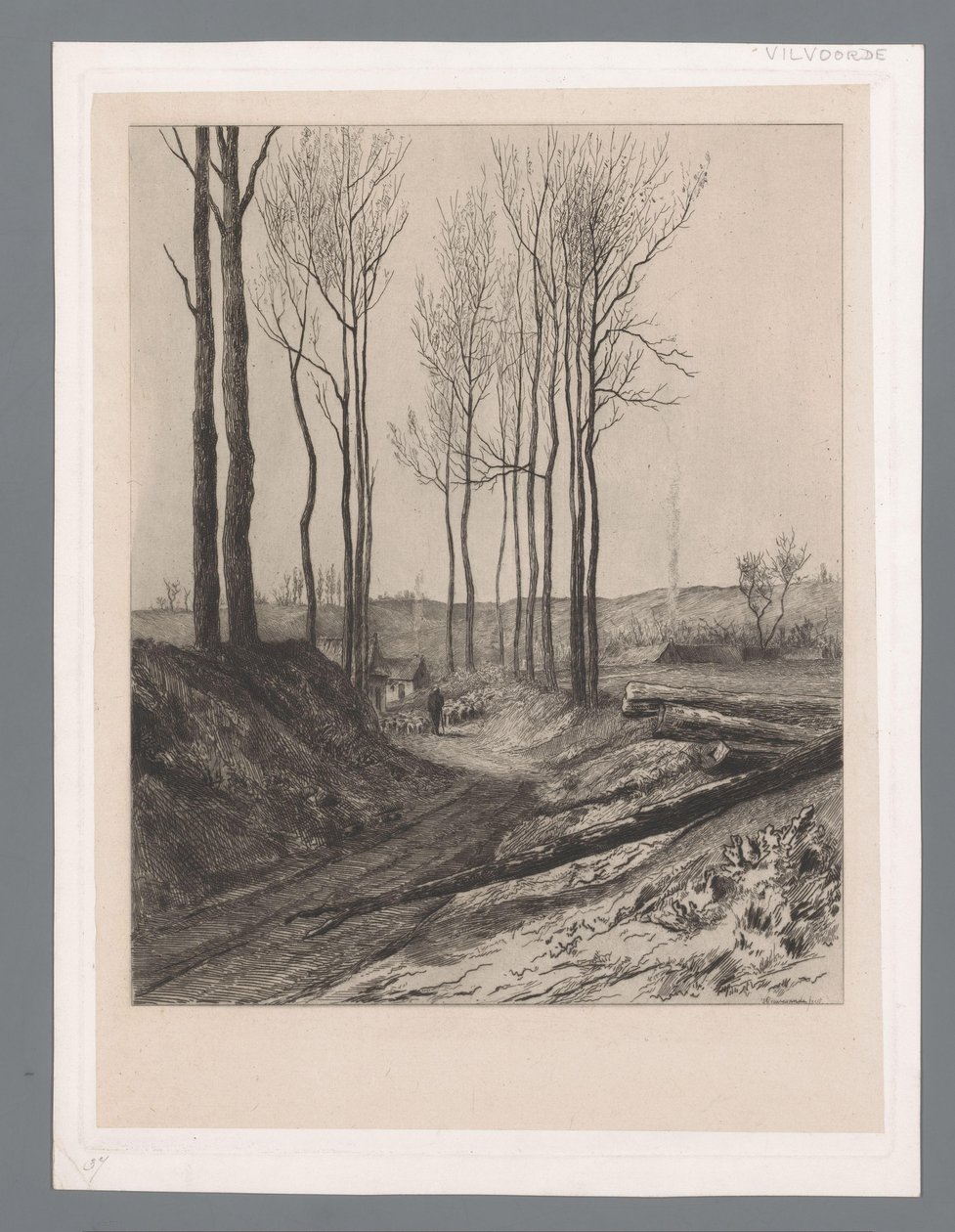 Herder met kudde op een holle weg bij Vilvoorde door Carel Nicolaas Storm van 