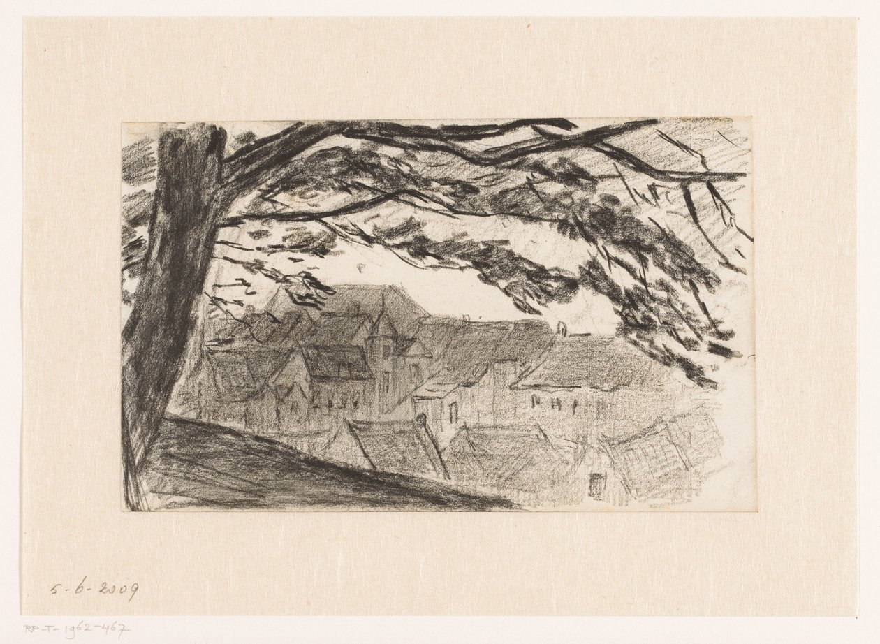 Stadsgezicht op Kleve met boom op de voorgrond door Carel Nicolaas Storm van 