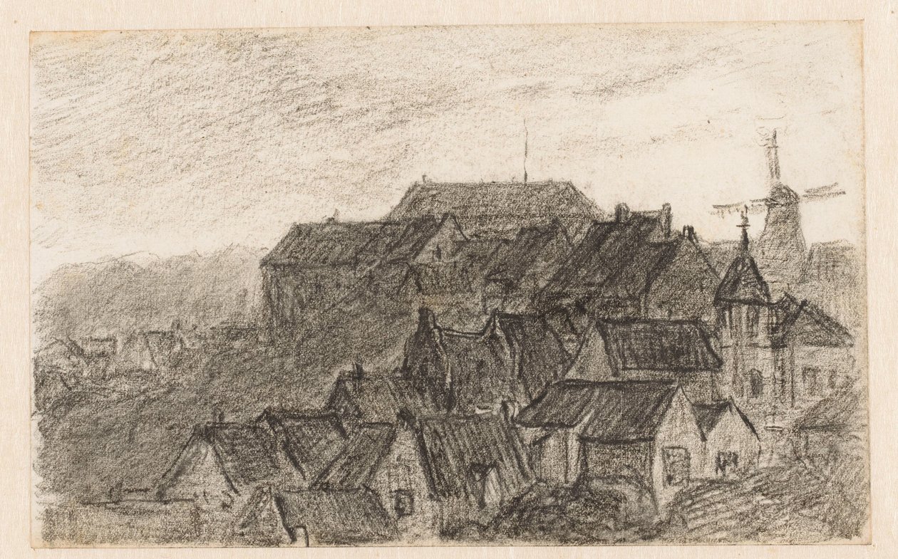 Stadsgezicht op Kleve met molen door Carel Nicolaas Storm van 
