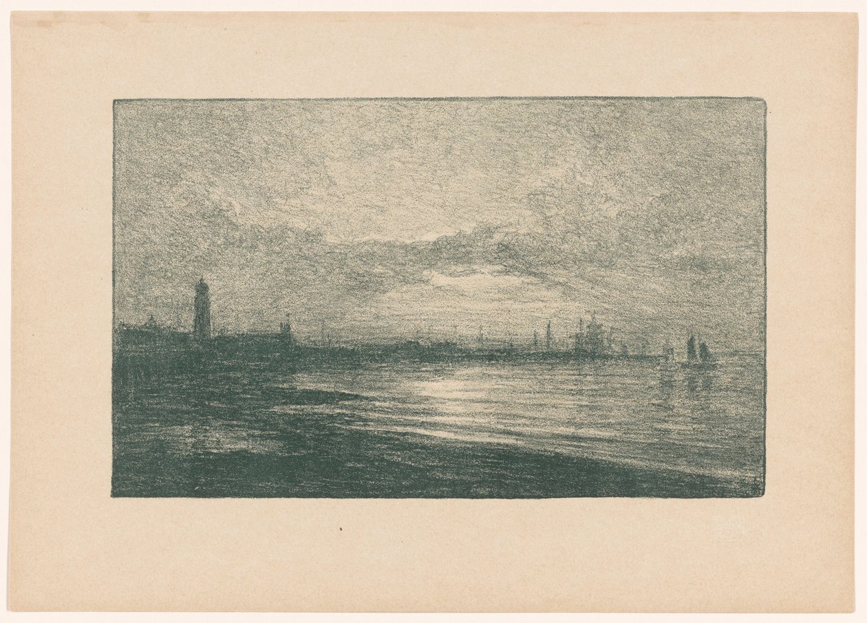 Zeehaven bij avond door Carel Nicolaas Storm van 