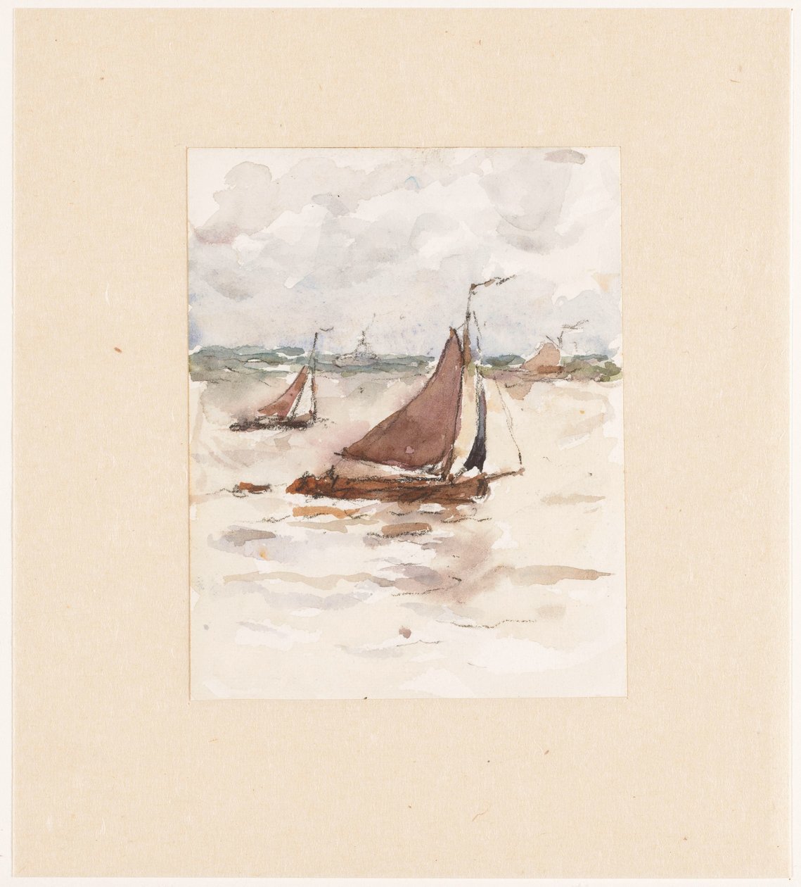 Zeilende vissersschepen op de Schelde door Carel Nicolaas Storm van 