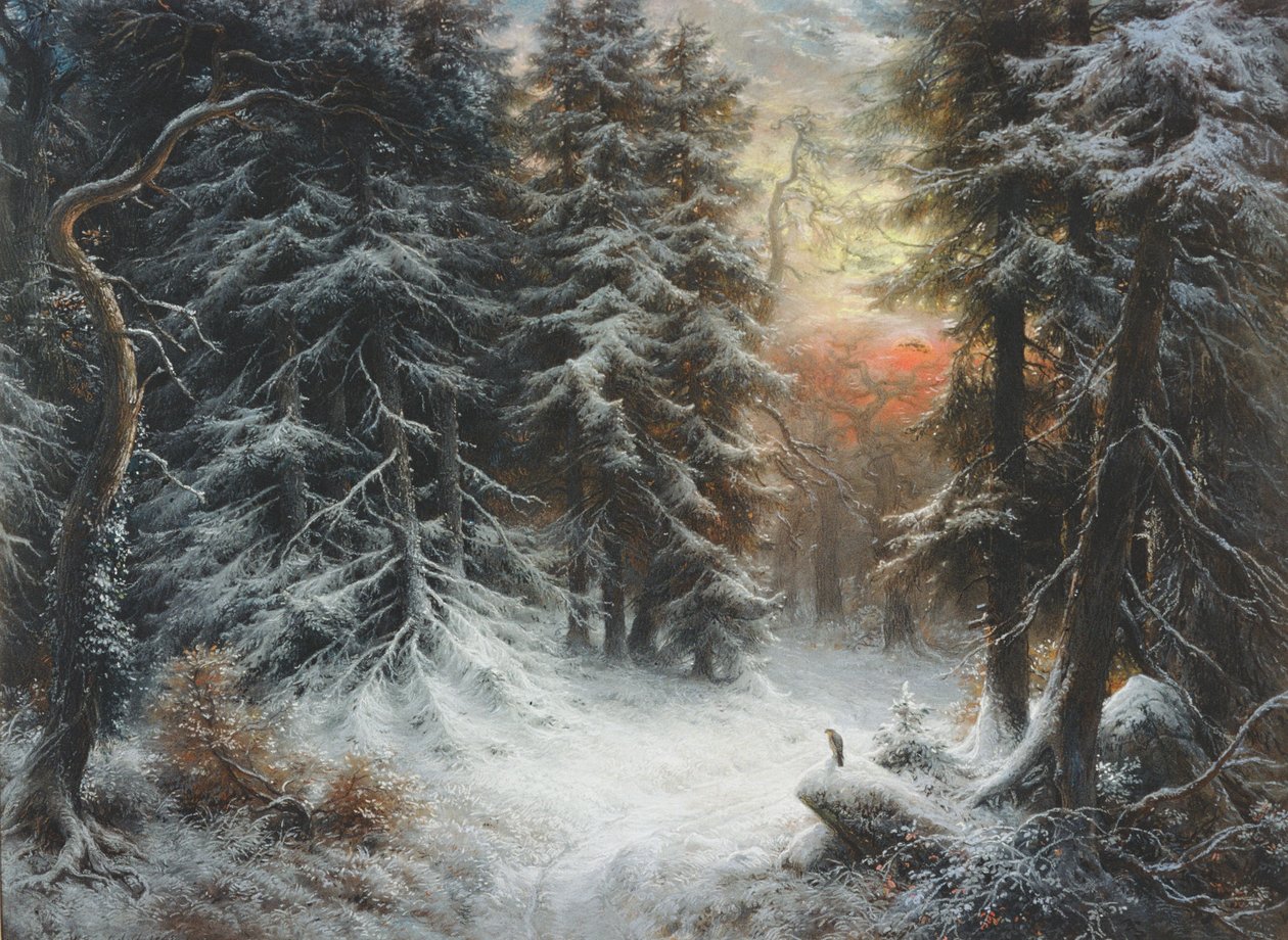 Sneeuwscène in het Zwarte Woud, 19e eeuw door Carl Friedrich Wilhelm Trautschold