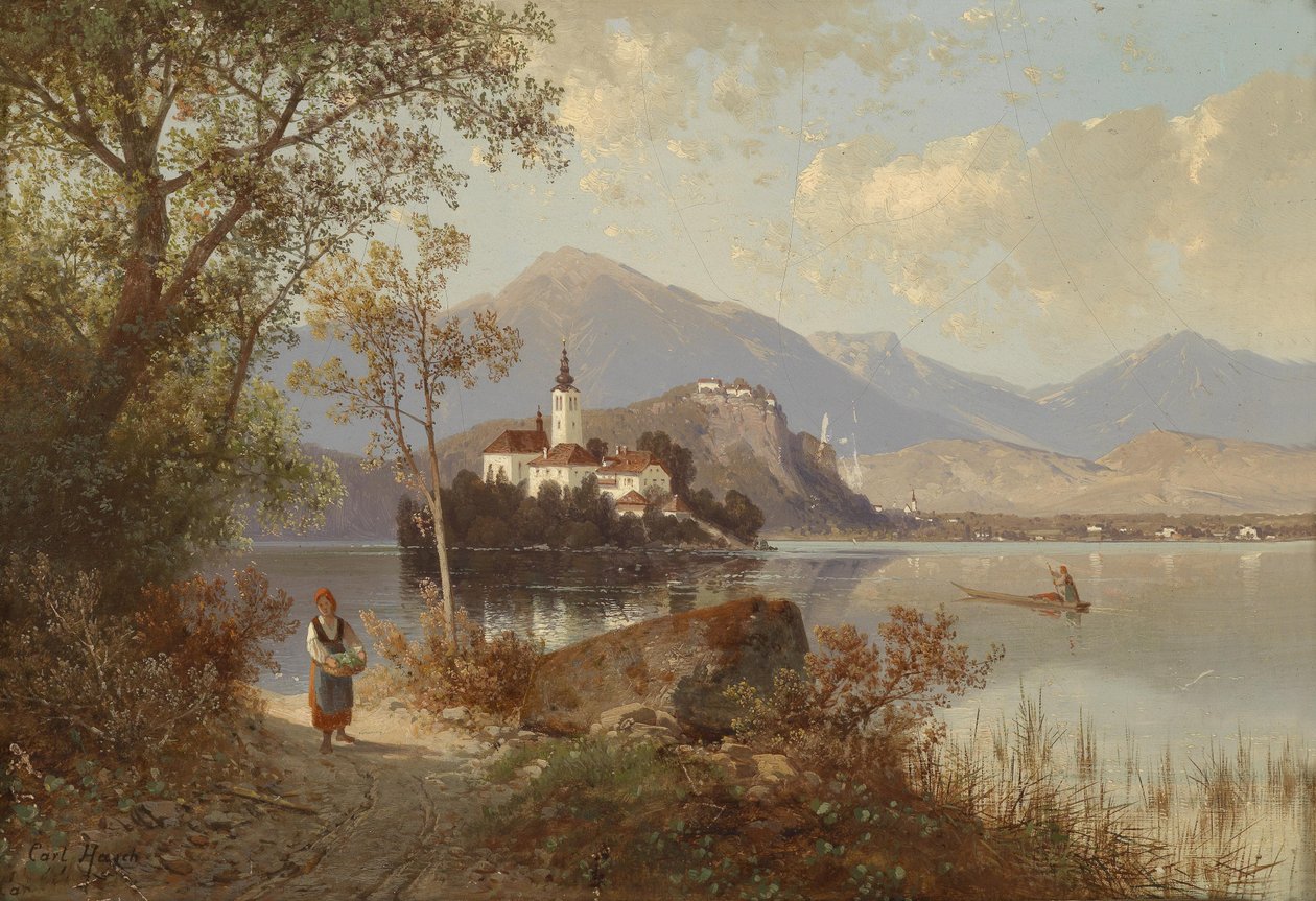 Uitzicht op het Bledmeer door Carl Hasch