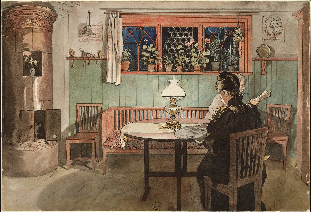 Wanneer de kinderen naar bed zijn door Carl Larsson