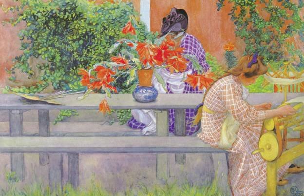 Karin en Brita met Cactus door Carl Larsson