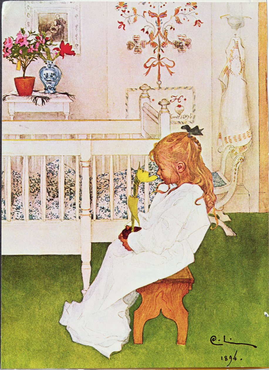 Lisbeth met een gele tulp door Carl Larsson