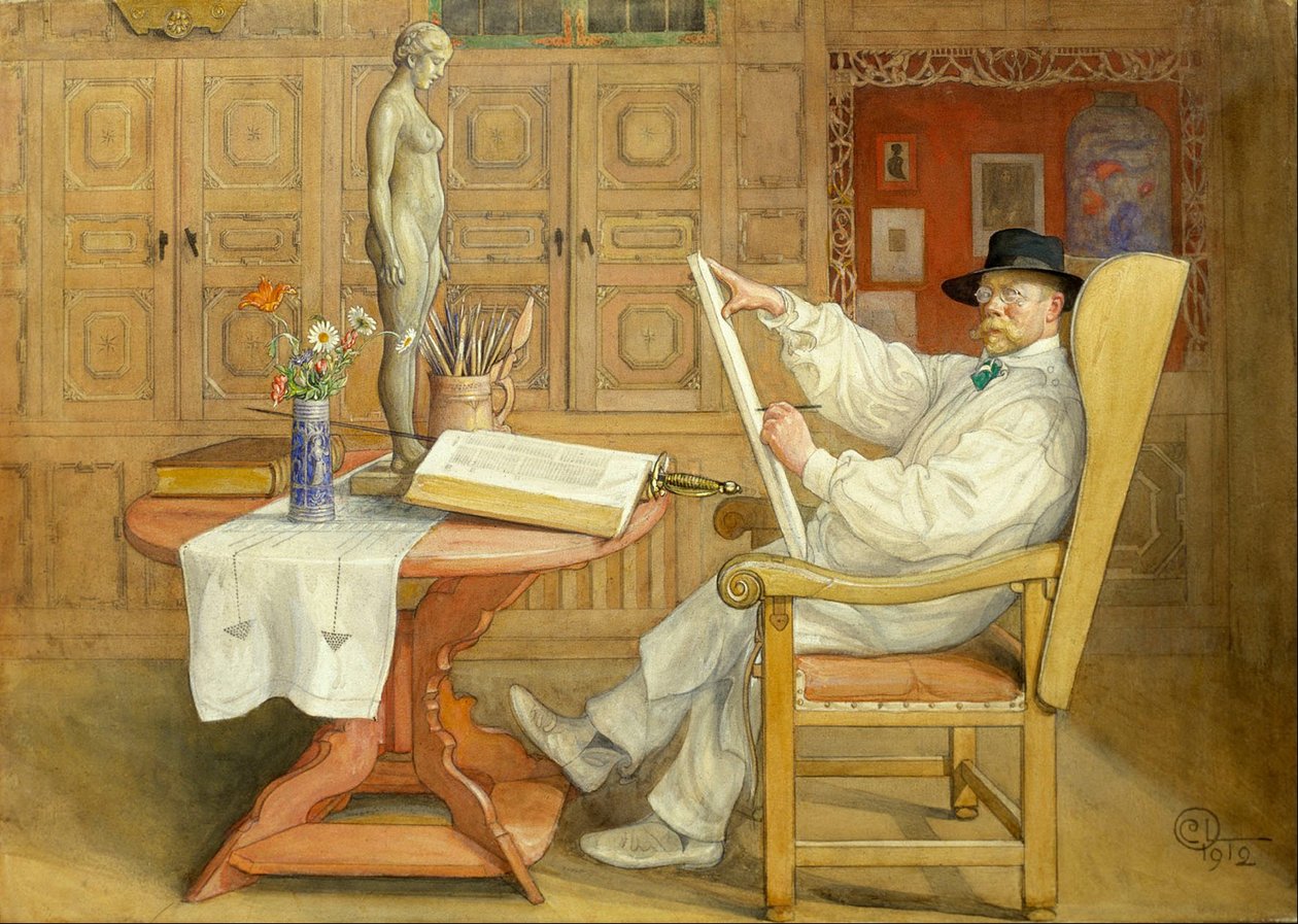 Zelfportret (In het nieuwe atelier) door Carl Larsson