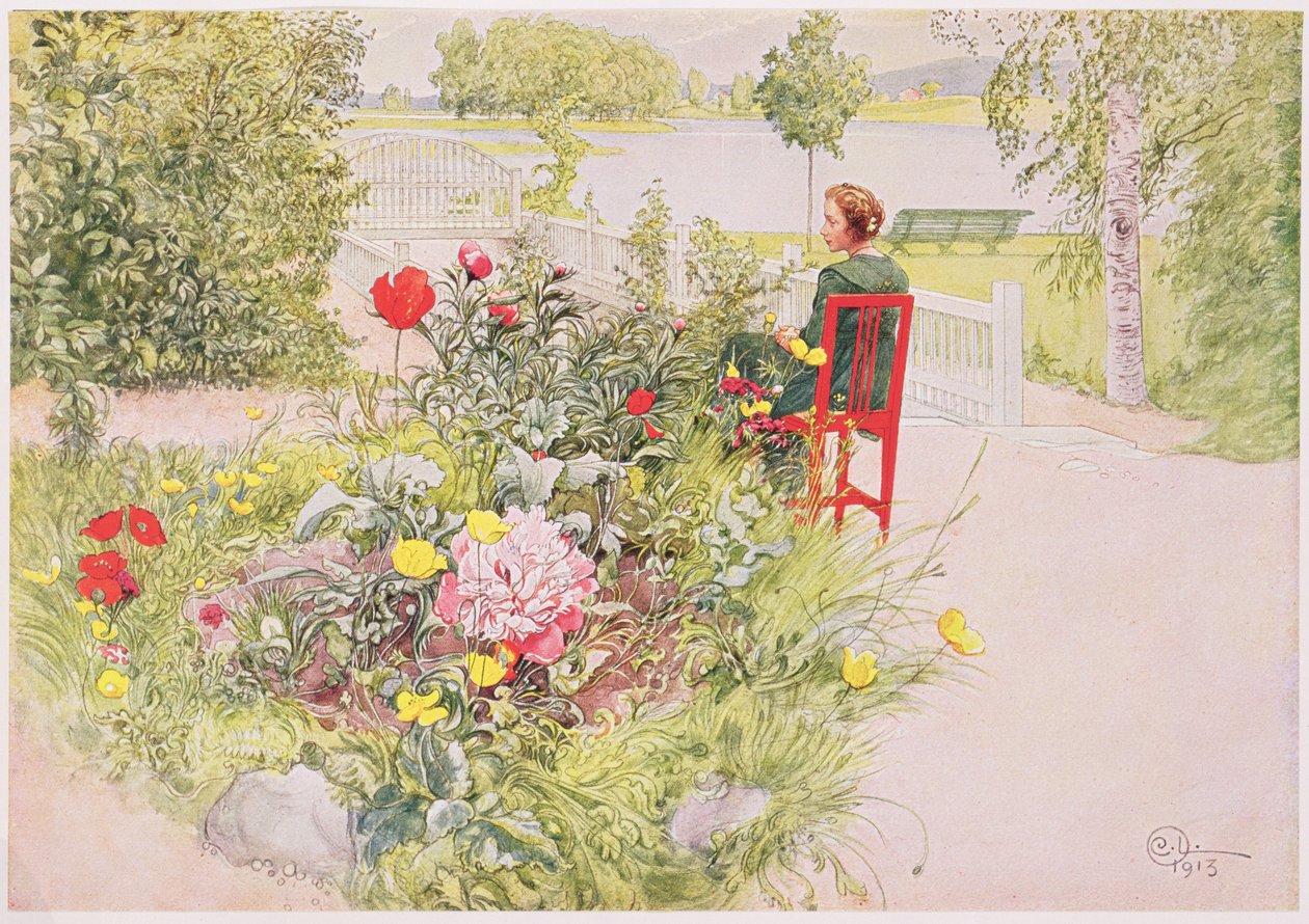 Zomer in Sundborn, 1913, uit een commercieel gedrukt portfolio, gepubliceerd in 1939 door Carl Larsson