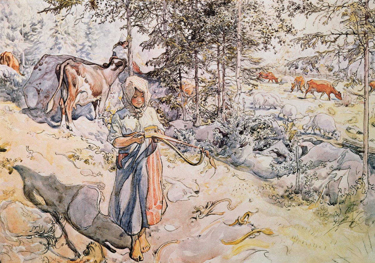 Jong meisje aan het weven, 1905 door Carl Larsson
