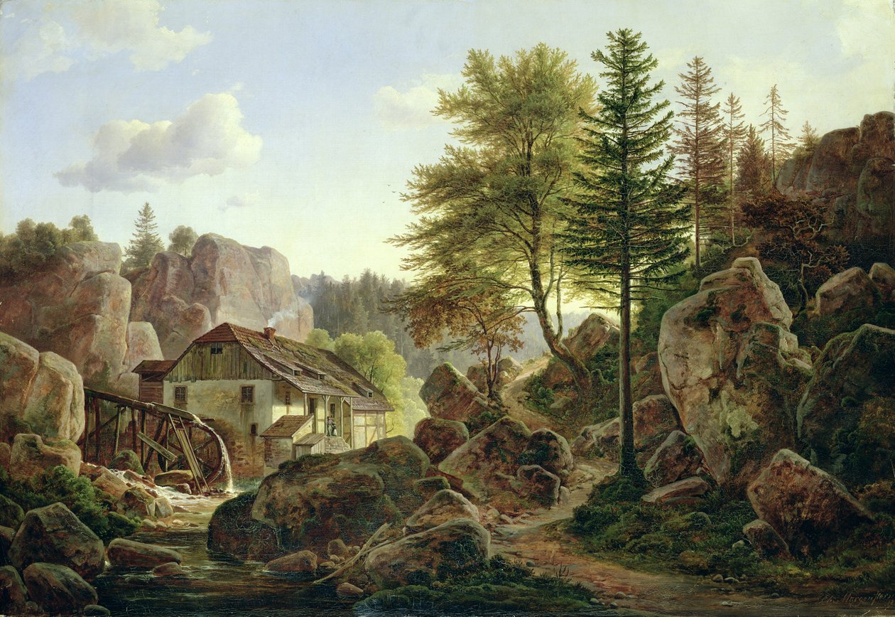 Een Watermolen in de Vogezen bij Ribanville, 1836 door Carl Morgenstern