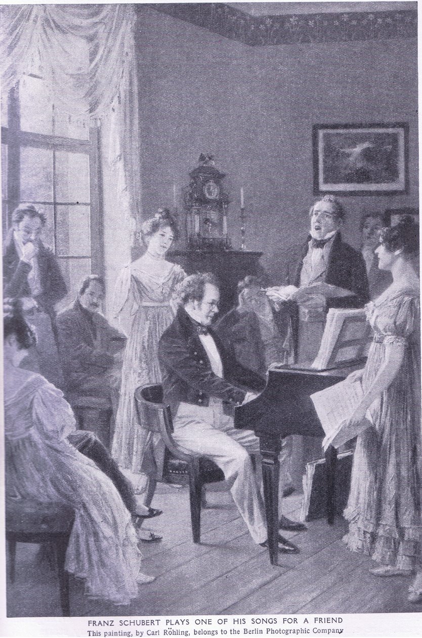Schubert speelt een lied voor een vriend door Carl Rohling