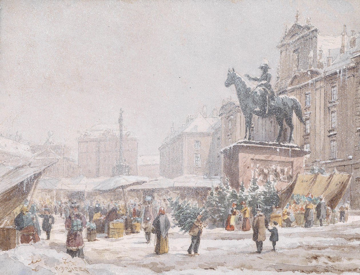 Christkindlmarkt Am Hof door Carl Wenzel Zajicek