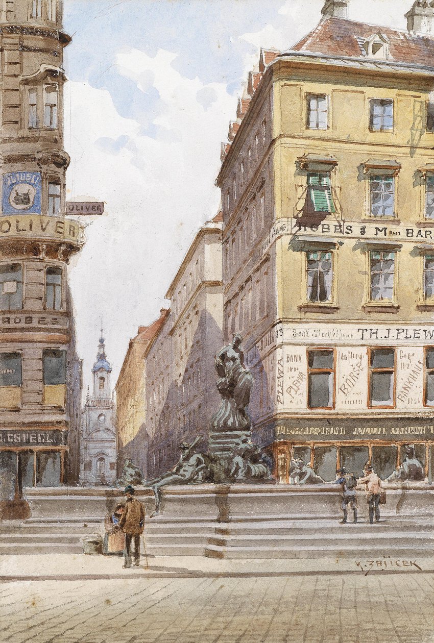 Wenen, de Donnerbrunnen op de Neuen Markt door Carl Wenzel Zajicek