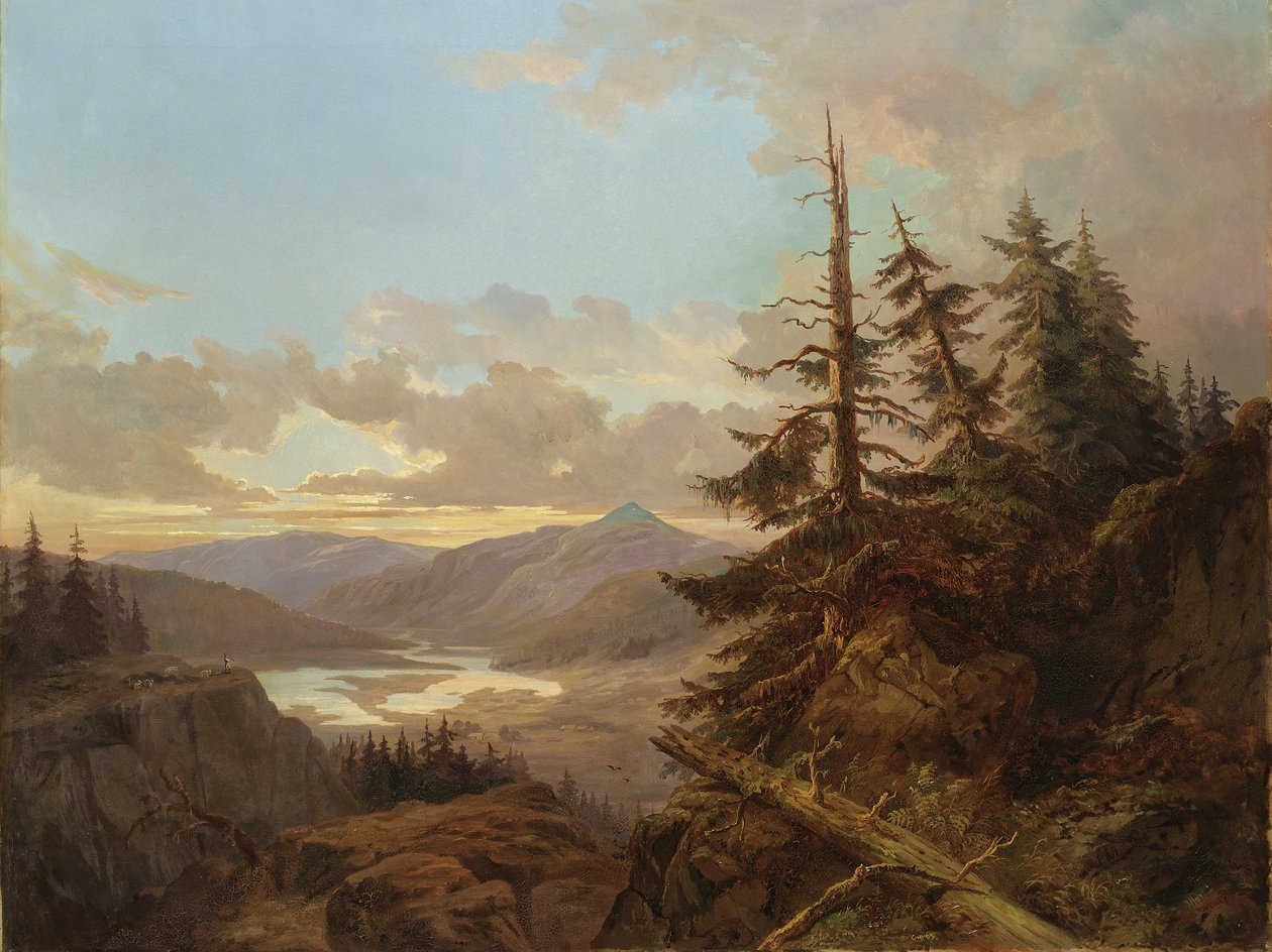 Noors landschap in het licht van de vroege ochtend, 1863 door Carl XV or Karl Ludvig Eugene