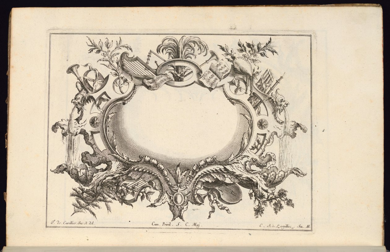 Cartouche met Muziekinstrumenten, Boek van Reguliere Cartouches door Carl Albert von Lespilliez
