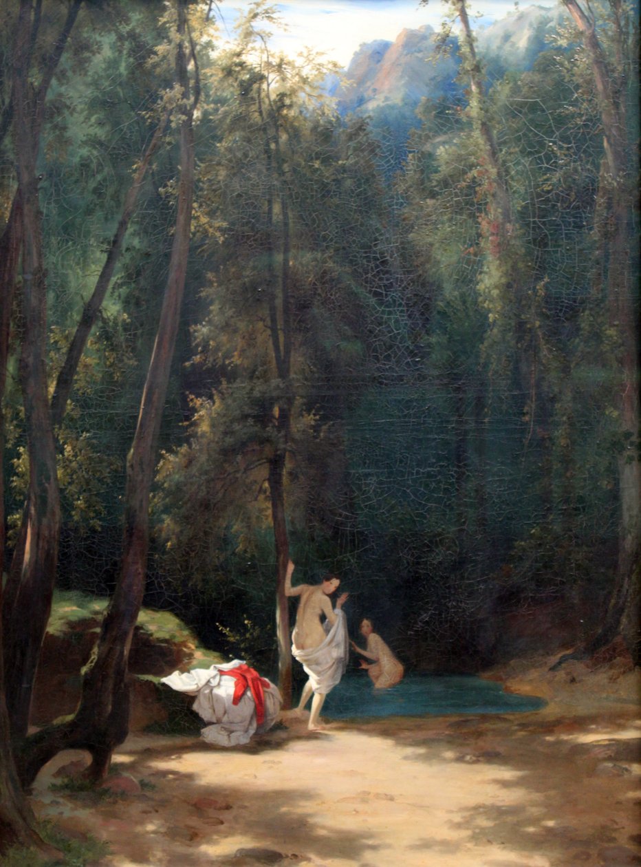 Duits: Park van Terni met meisjesbad Park in Terni met meisjesbad door Carl Blechen