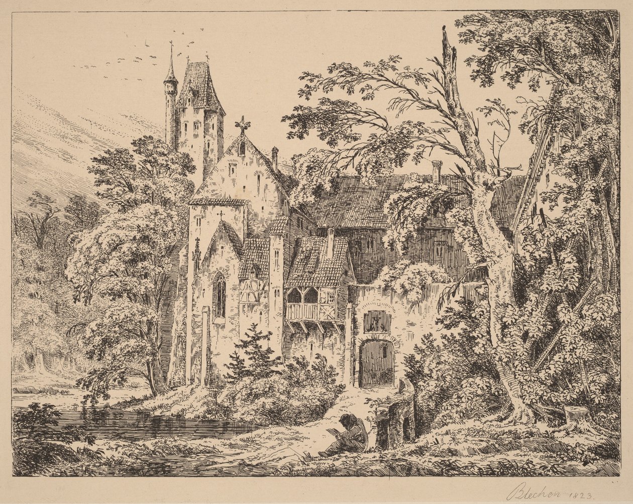 Het klooster in het bos door Carl Blechen