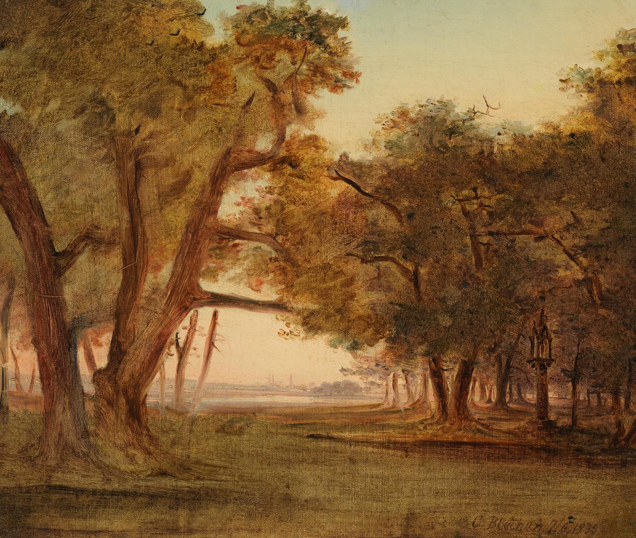 Boslandschap bij zonsopgang door Carl Blechen