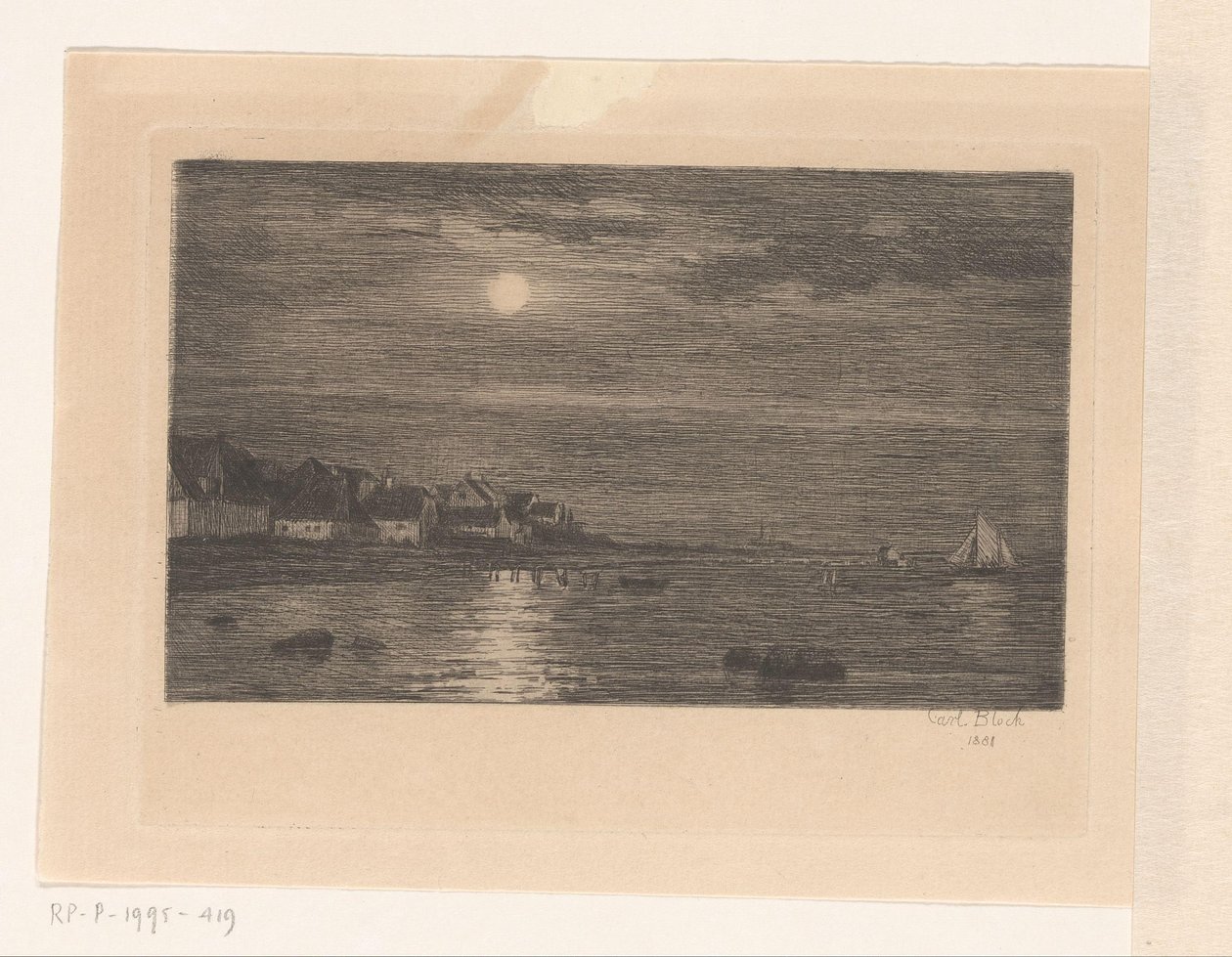 Dorpje aan het water, bij maanlicht door Carl Bloch
