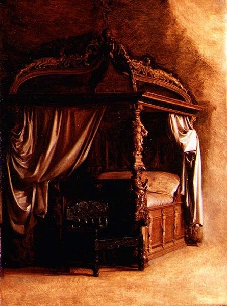 Het koninklijke bed van koning Christian IV van Denemarken (1577-1648) door Carl Bloch