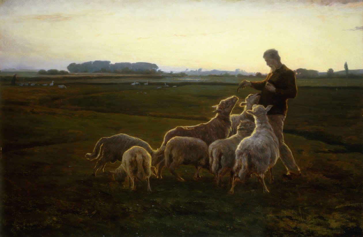 Een herder en zijn schapen met ganzen daarachter door Carl Christian Ferdinand Wentorf