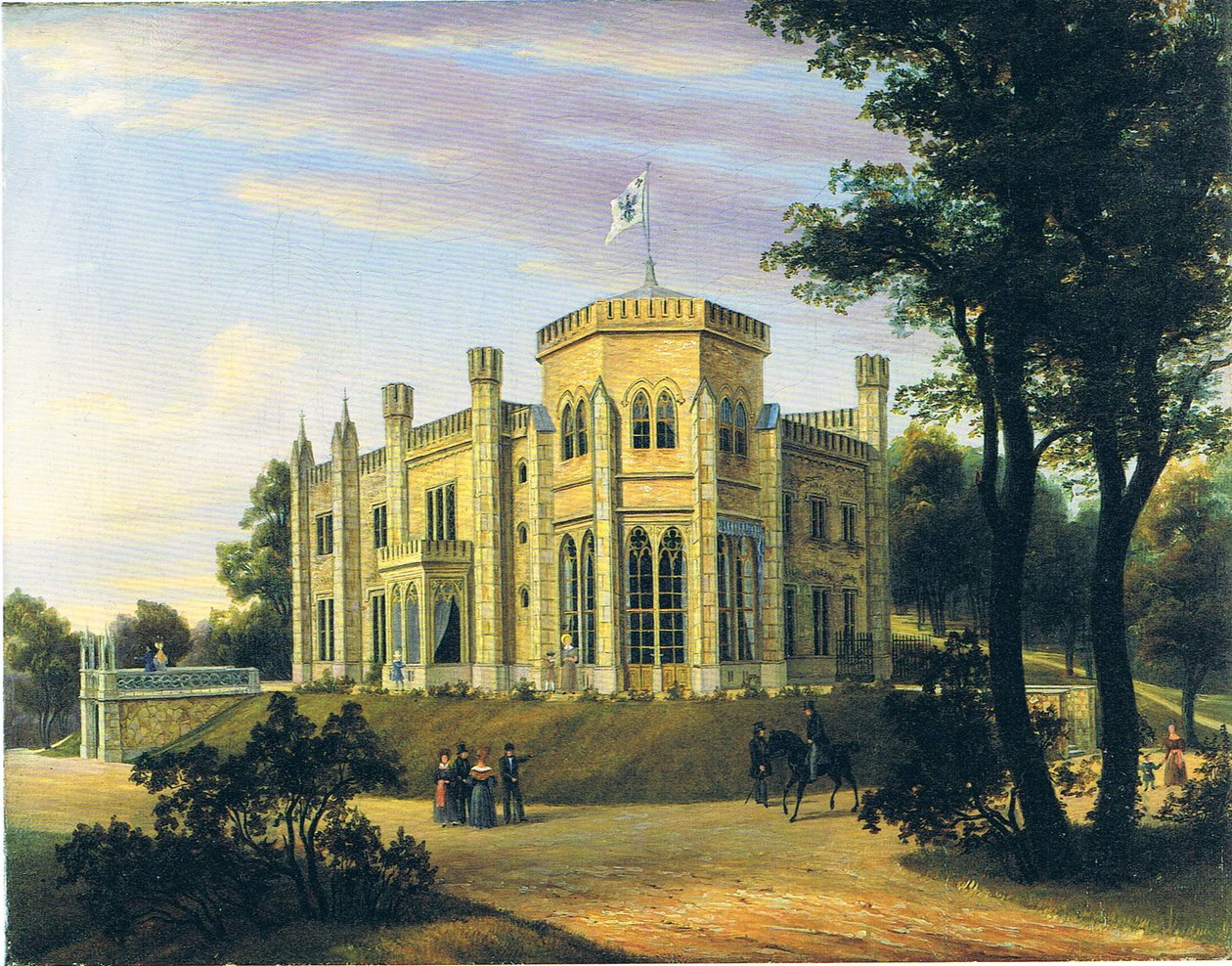 Duits: Das Schloss des Prinzen Wilhelm in Babelsberg Het paleis van prins Wilhelm in Babelsberg door Carl Daniel Freydanck