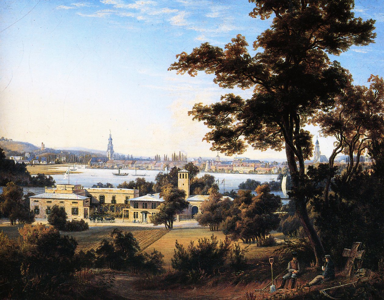 Het stadssilhouet van Potsdam boven Glienicke door Carl Daniel Freydanck