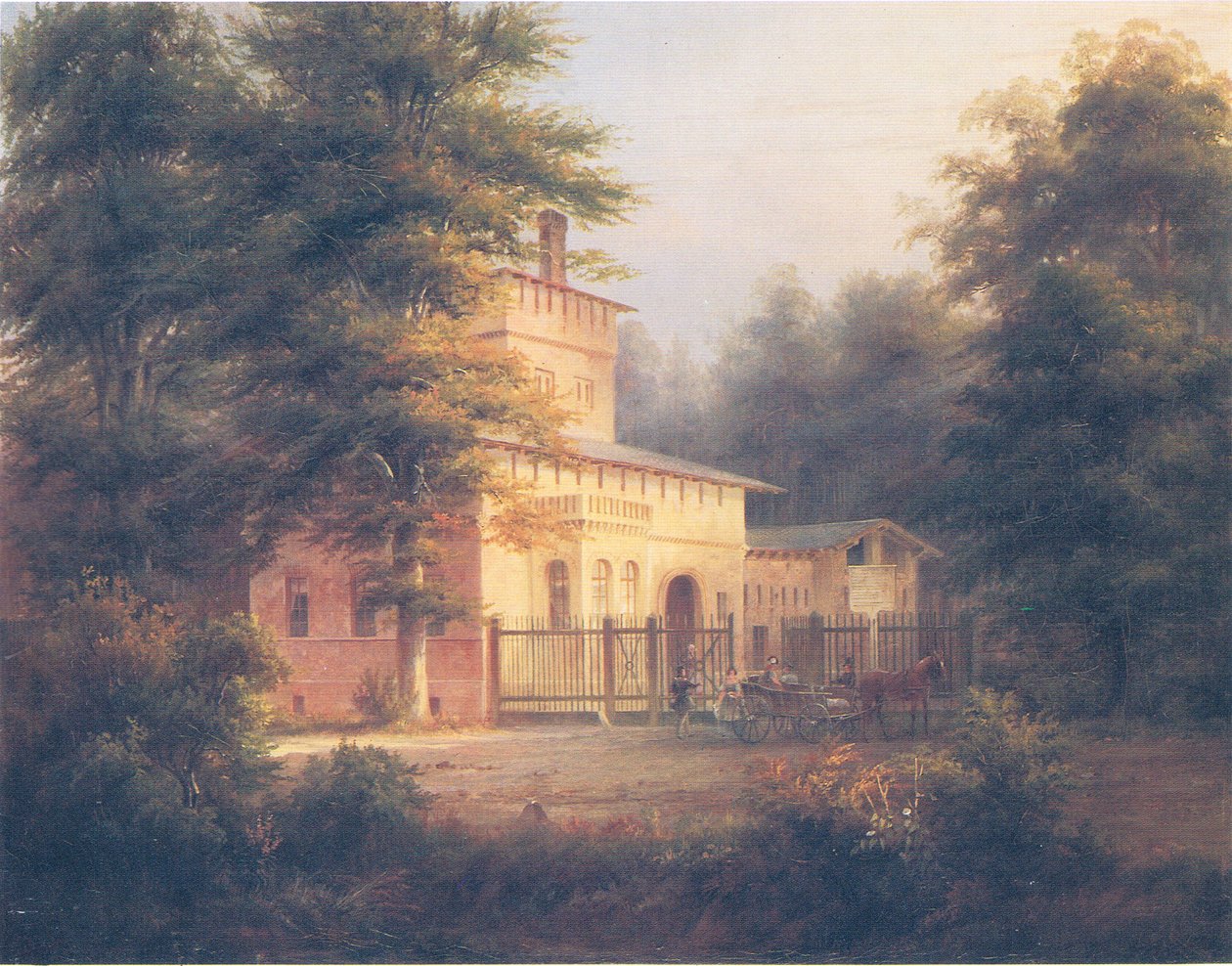 uitzicht op het boswachtershuis in het park van Potsdam door Carl Daniel Freydanck
