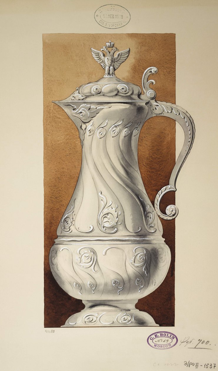 Ontwerp van een wijnkan. Serie De Bruidsschat van Grootvorstin Maria Pavlovna, 1907-1908 door Carl Edvard Bolin company