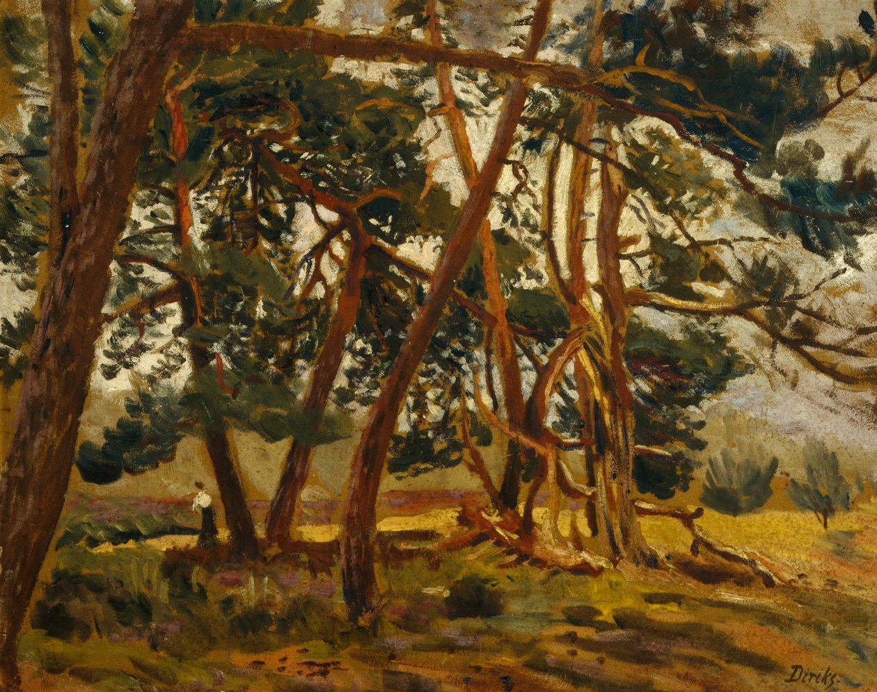 Vrouw in boslandschap (schilderij) door Carl Edvard Diriks