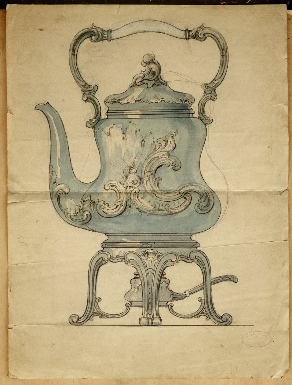 Een gevormde zilveren ketel en standaard, Huis van Carl Faberge door Carl Fabergé