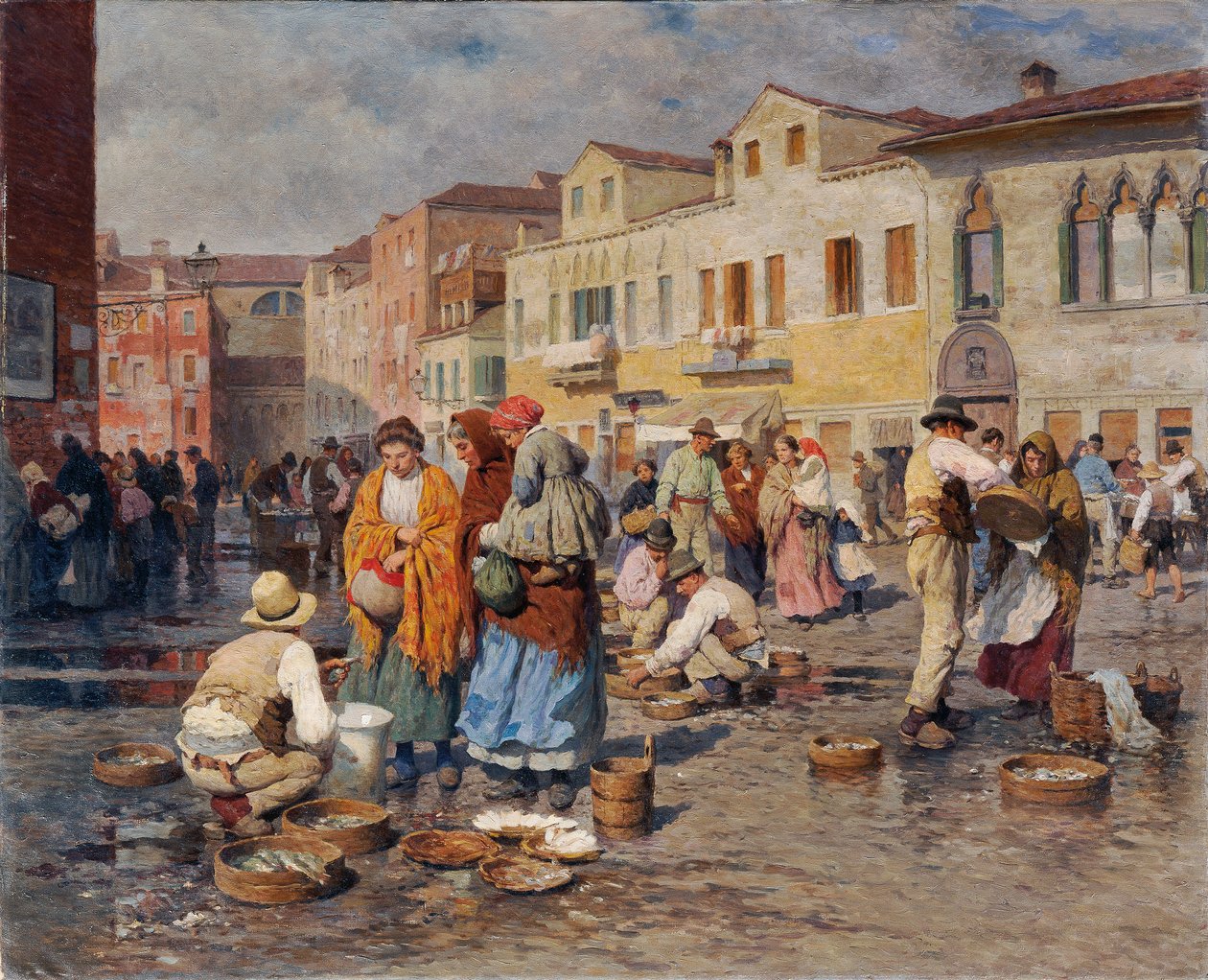 Vismarkt in Venetië door Carl Feiertag
