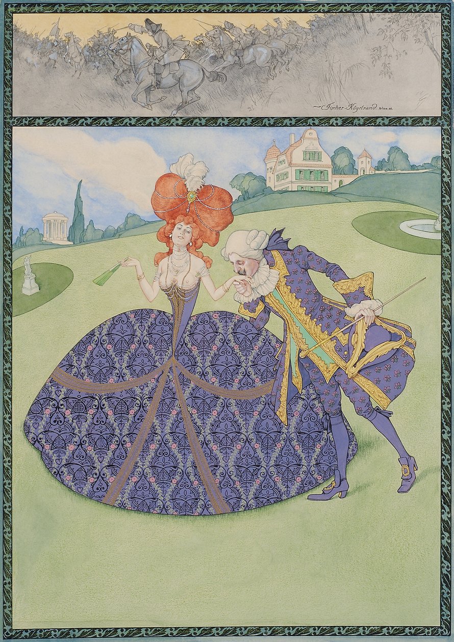 Elegant paar in de tuin ("Servir le roi – servir les dames") door Carl Fischer Köystrand