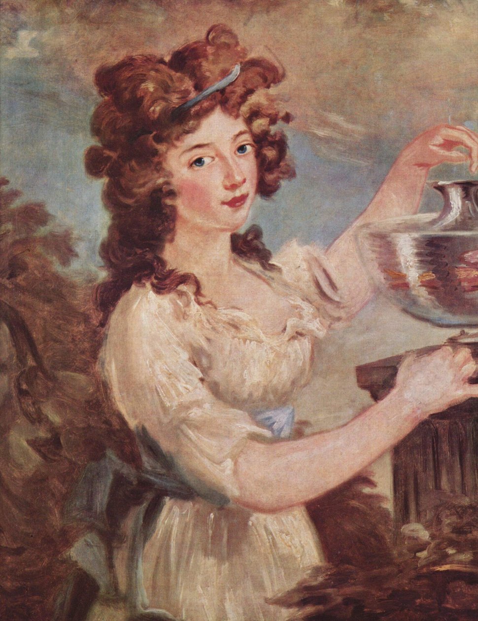 Portret van een jonge dame met een goudvis door Carl Frederik von Breda