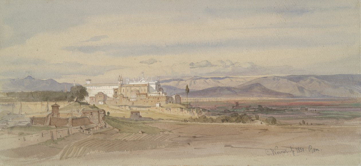Romeins landschap met San Giovanni in Laterano door Carl Friedrich Heinrich Werner