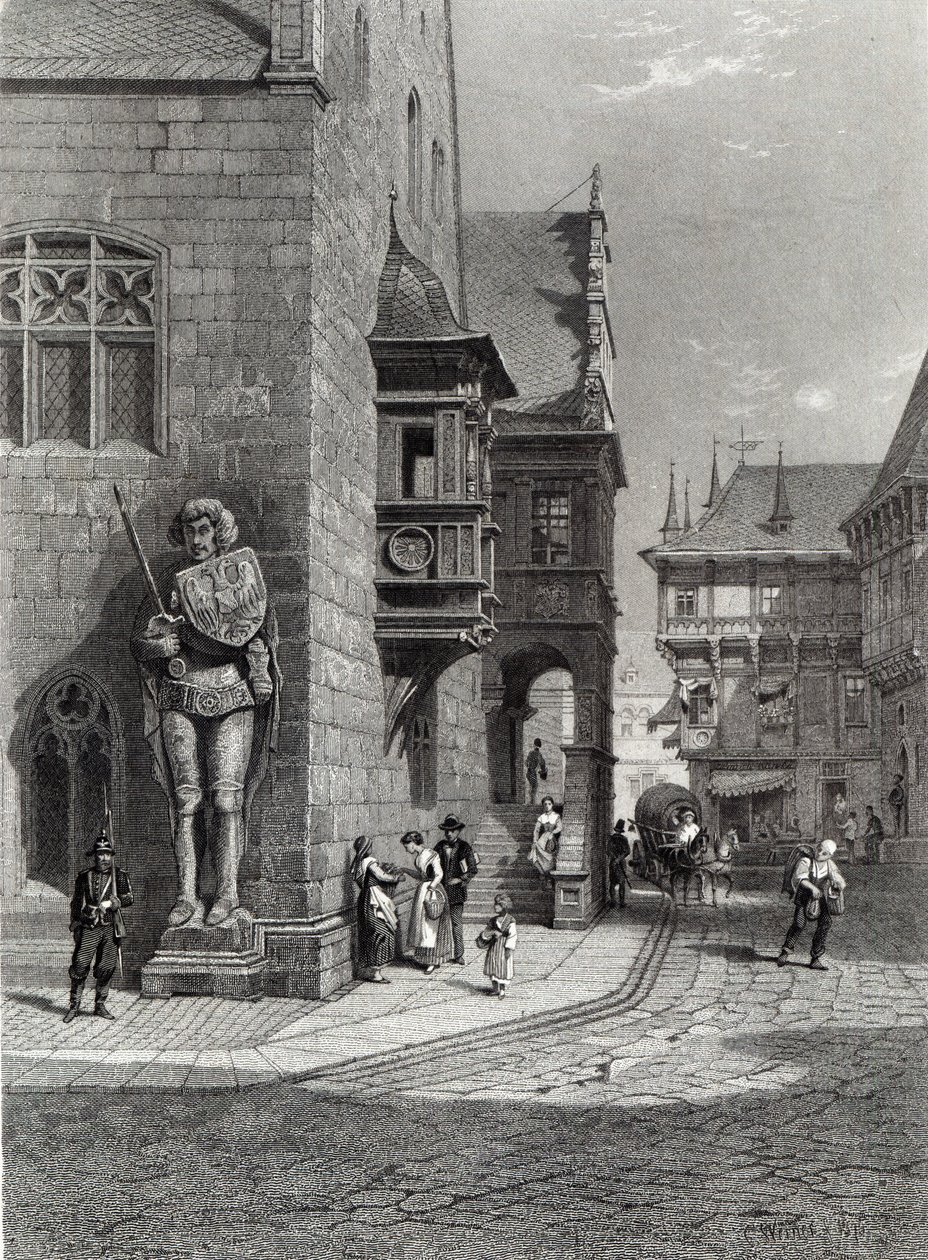 Stadhuis, Halberstadt, gegraveerd door E. Joubert door Carl Friedrich Heinrich Werner