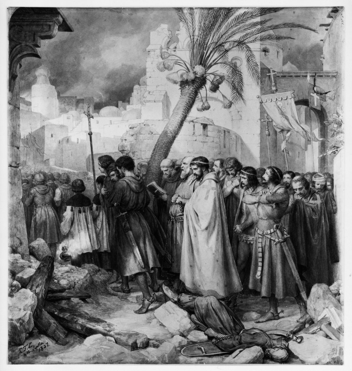 De processie van de kruisvaarders in Jeruzalem in 1099 door Carl Friedrich Lessing