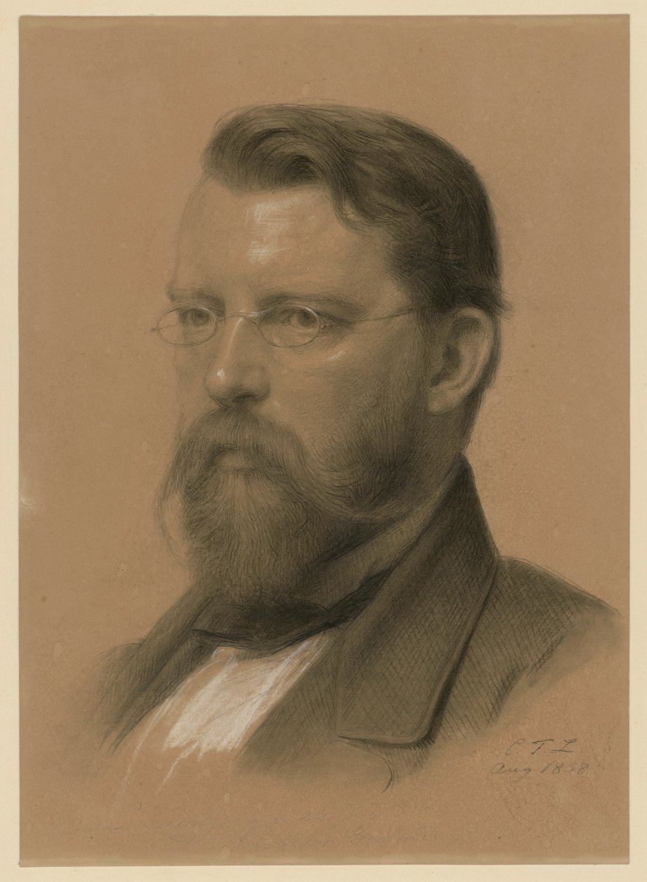 Emanuel Leutze, historieschilder, borstbeeld met bril naar links door Carl Friedrich Lessing